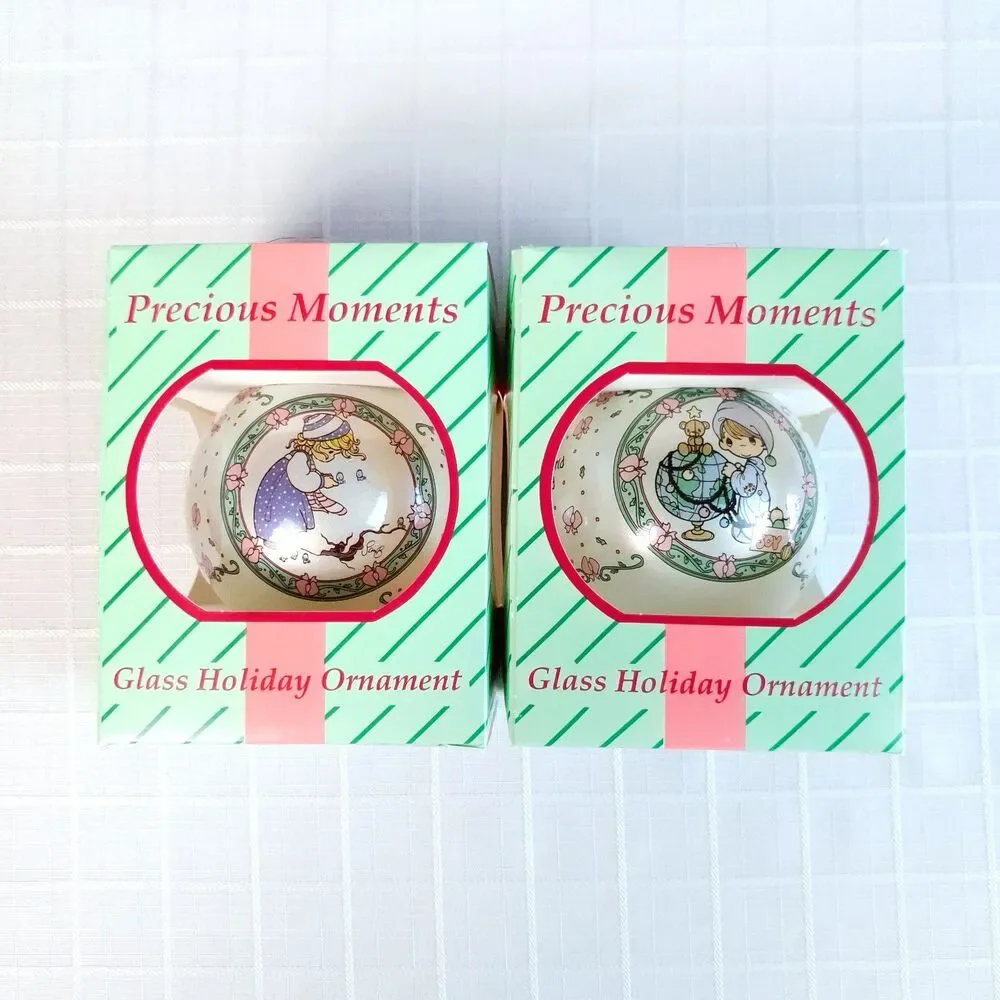 Two (2) Precious Moments Vintage 1994 Glass Holiday Ornaments in Boxes